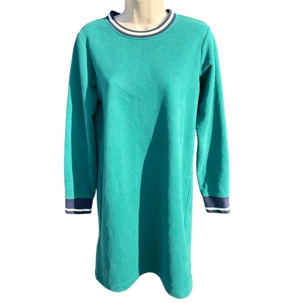 Lands End Serious Sweats Dress French Terry Long Sleeve XS Green sz 2-4 (6893)